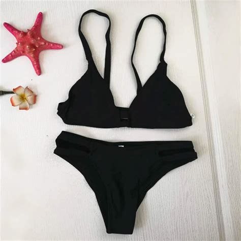 Hongfenyueding Swimsuit Black Sexy Brazilian Thong Bikini Set Bandeau