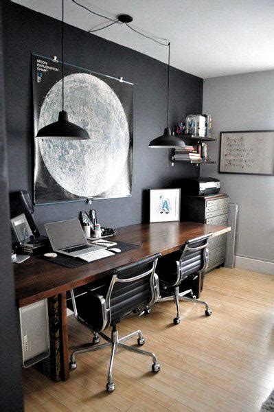 Black Wall With Wood Design And Industrial Lighting Small Home Office