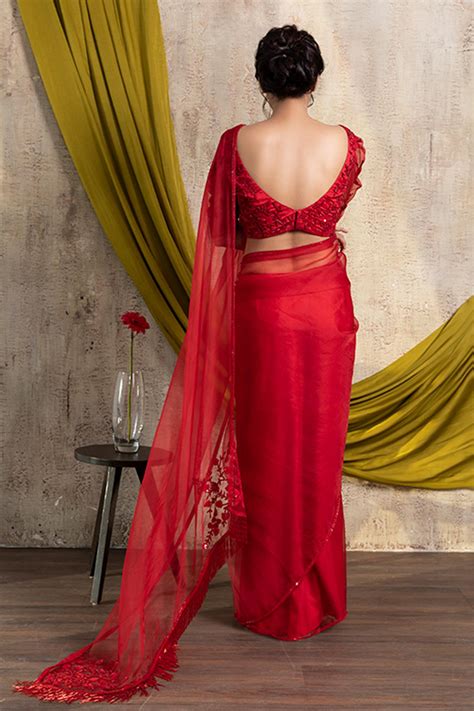 Buy Nayantaara Red Organza Silk Saree Online Aza Fashions