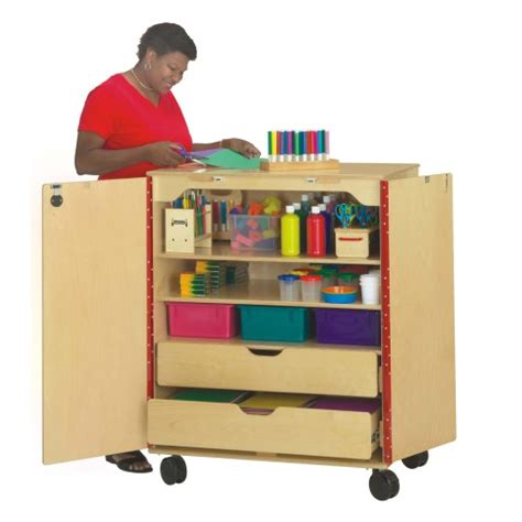 Guidecraft Art Activity Cart Rolling Wooden Storage Cabinet And Shelves