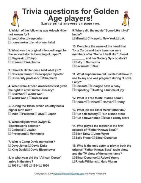 Free Printable Trivia For Seniors Playing Trivia Will Be Very Fun When