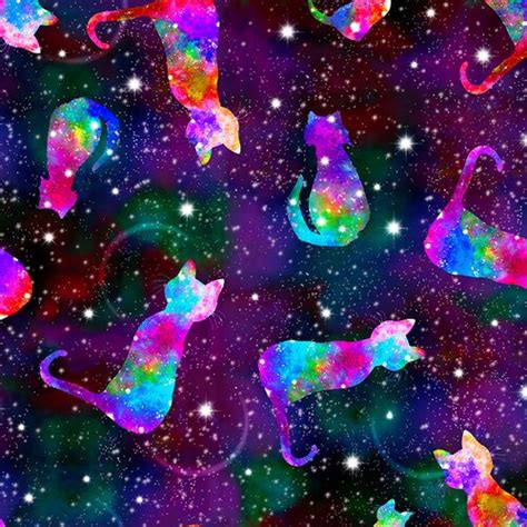 Timeless Treasures Rainbow Cats Galaxy Space Cats Cotton Etsy