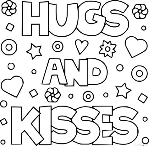 Hugs And Kisses Coloring Page Printable