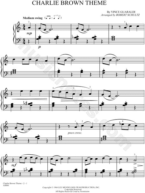 Vince Guaraldi Charlie Brown Theme Sheet Music Piano Solo In C Major Download And Print