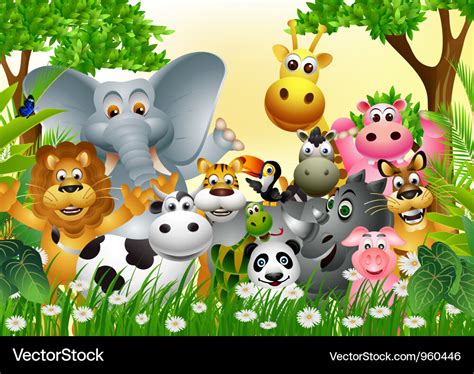 Funny Animal Cartoon In The Jungle Royalty Free Vector Image