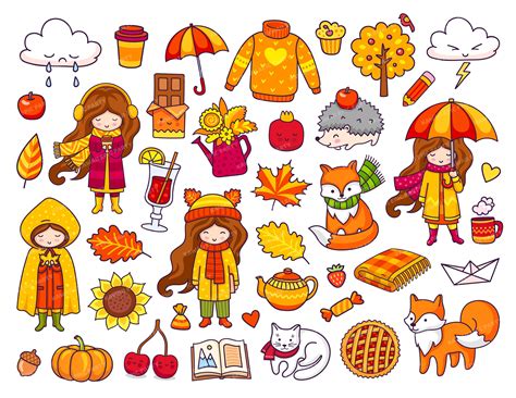 Autumn Printable Stickers Fall Stickers Kawaii Digital Etsy