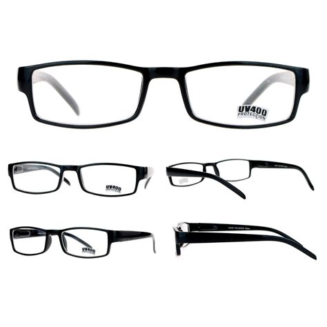 Sa106 Black Narrow Rectangular Spring Hinge Plastic Clear Lens Eye Glasses Ebay