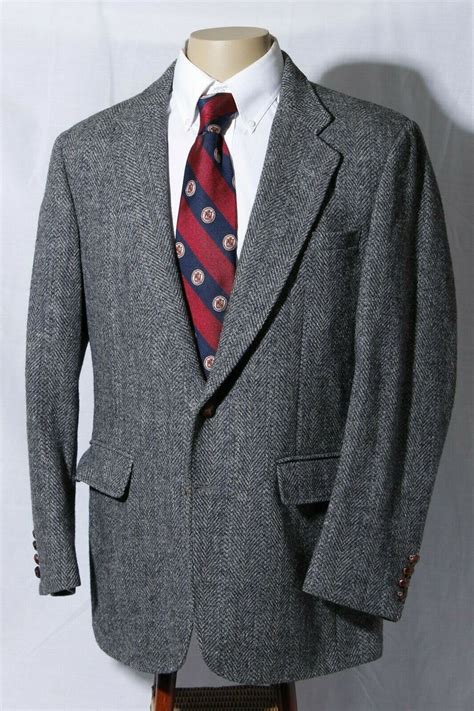 Harris Tweed Mens Gray Herringbone Sport Coat Jacket Gem