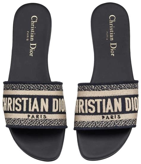 Dior Blue Christian Dway Deep White Embroidered Logo Slide Mule Flat
