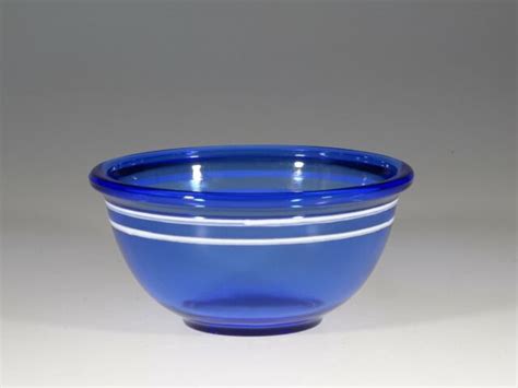 Vintage Hazel Atlas Glass Cobalt Blue Inch Mixing Bowl White Stripes