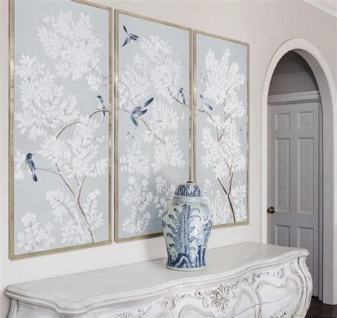 Set Of 3 Framed Chinoiserie Panels Waterway Etsy