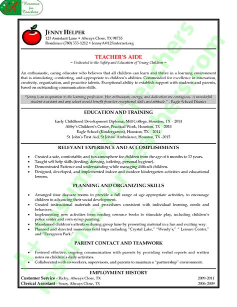Resume For Teacher Aide At Templates
