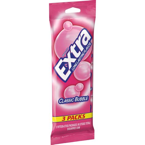 Extra Sugar Free Classic Bubble Chewing Gum 15 Stick Packs 3 Count