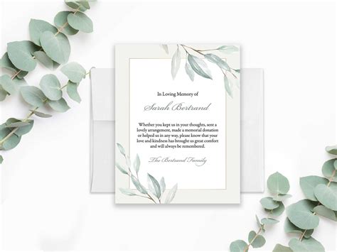 Funeral Acknowledgement Card Template Sympathy Thank You Note Etsy