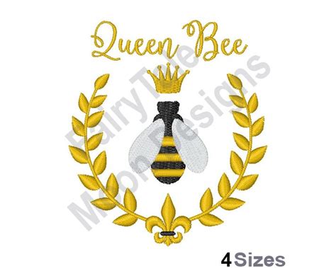Queen Bee Machine Embroidery Design Laurel Wreath Bee Etsy