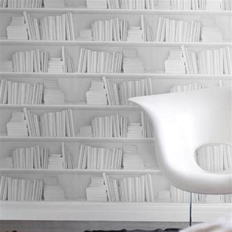 3d Bookcase Wallpaper White Bookshelves Wall Coverings Bookshelves