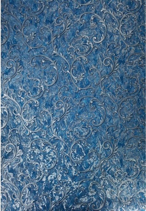 Damask Wallpaper Blue Silver Metallic Textured Victorian