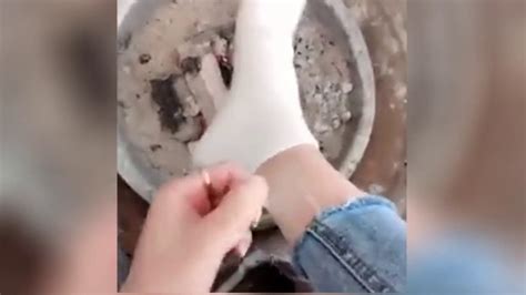 girl takes off shoes to show her white socks and smelly nylon feet youtube