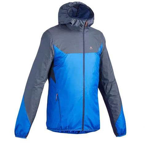 Mens Fast Hiking Windproof Jacket Fh500 Helium Wind Blue Quechua
