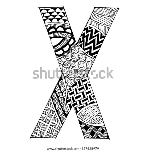 Zentangle Stylized Alphabet Letter X Vector Illustration Black White