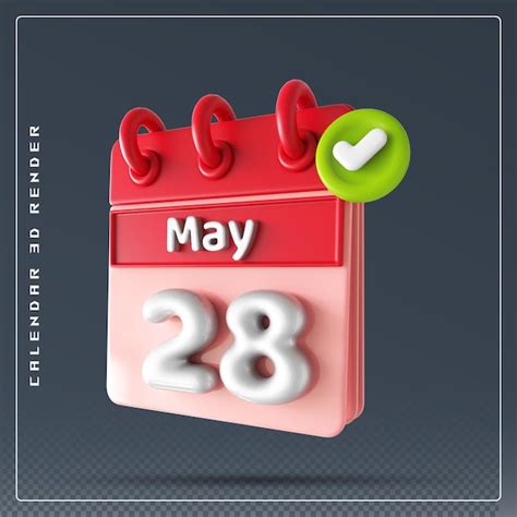 Premium Psd 28th May Calendar With Checklist Icon 3d Render
