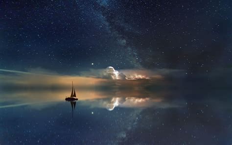 Download Wallpaper 3840x2400 Starry Sky Boat Reflection
