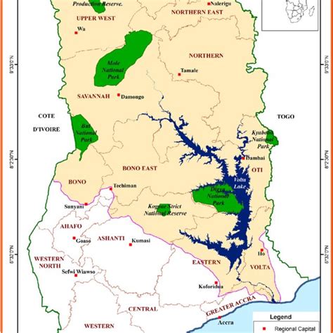 Map Of The Volta Basin In Ghana And The Selected Wildlife Protected