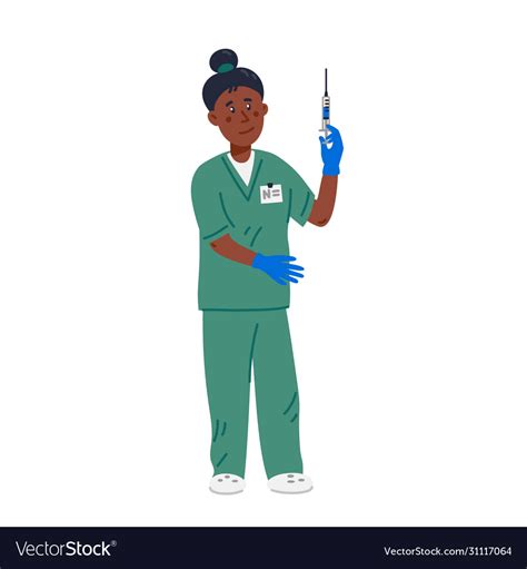 Nurse African American In Green Scrubs Vector Image