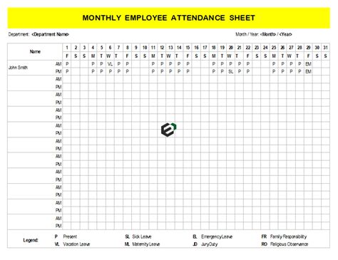 Free Xlsx Format Monthly Employee Attendance Sheet In Excel