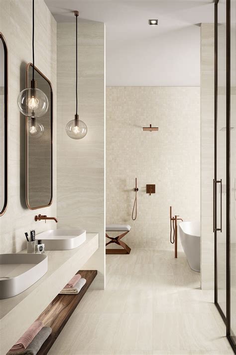 Travertine Look Porcelain Tile In Luxury Bathroom Artofit