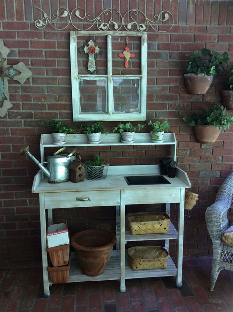 Potting bench from kit and distressed | Potting bench, Convenience concepts, Outdoor potting bench