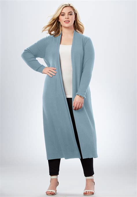 Fine Gauge Duster Cardigan With Shawl Collar Plus Size Sweaters