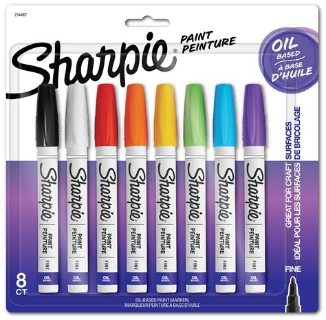 Sharpie Oil Based Paint Markers Fine Point Assorted Colors 8 Count
