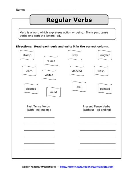 Regular Past Tense Verbs Worksheets