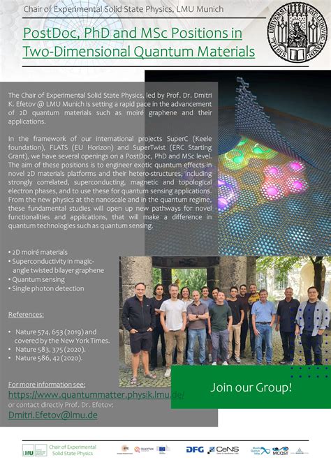 Postdoc PhD And MSc Positions In Two Dimensional Quantum Materials At
