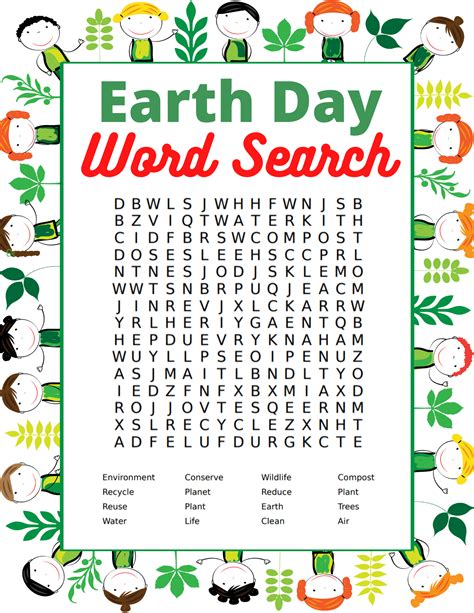 Free Printable Earth Day Word Search For Kids