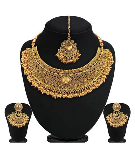 Sukkhi Alloy Golden Choker Traditional Gold Plated Necklace Set Combo Buy Sukkhi Alloy Golden