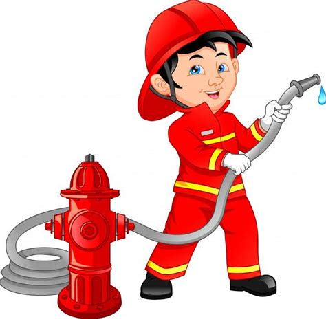 Premium Vector Young Boy Wearing Fire Fighter Cartoon Firefighter