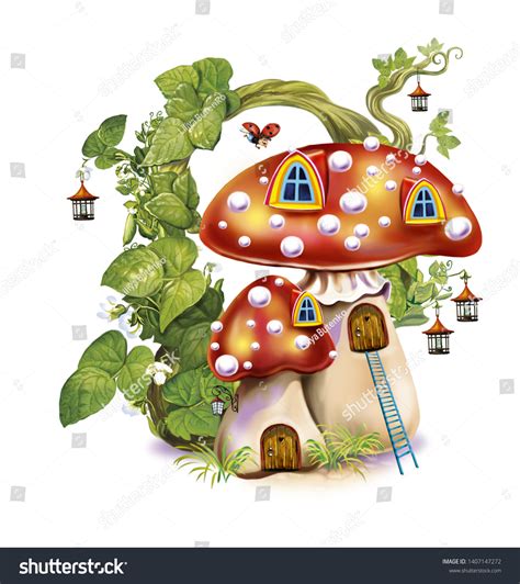 Fairytale Mushroom House Home Fairies Forest Stock Illustration