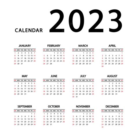 Calendario 2023 Anno La Settimana Inizia Domenica Modello Di