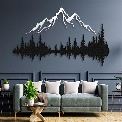 Mountain And Forest Metal Wall Art Hill And Trees Metal Wall Etsy Canada