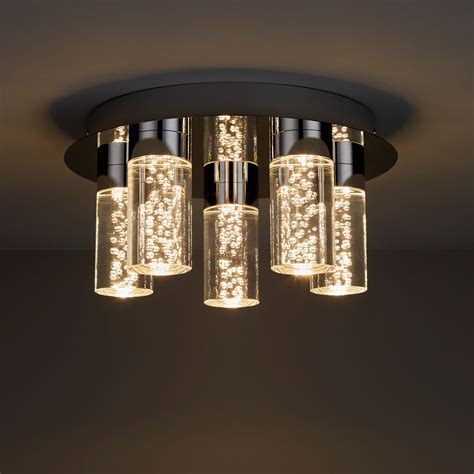 If your light is not at a wall stud, an old work renovation boxes are available with swing out tabs to. Hubble Chrome effect 5 Lamp Bathroom ceiling light ...