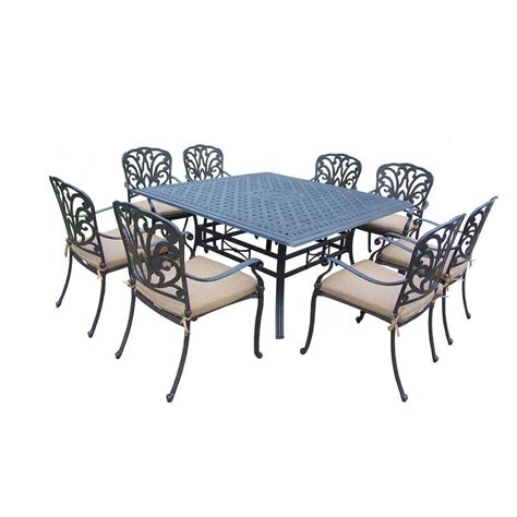 Oakland Living Cast Aluminum 9 Piece Square Table Patio Dining Set With