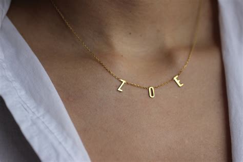 14k Gold Letter Necklace Custom Letter Necklace Name Etsy