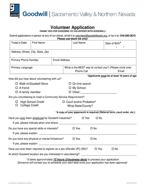 Goodwill Volunteer Application 2015 2024 Form Fill Out And Sign
