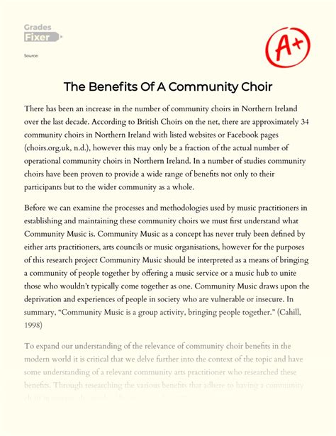 The Benefits Of A Community Choir Essay Example 1694 Words Gradesfixer