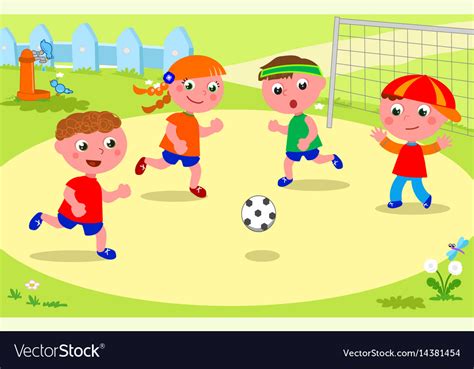 Friends Playing Soccer At The Park Royalty Free Vector Image
