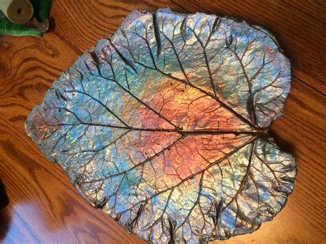 Beautiful Concrete Cement Leaf Casting Using A Rhubarb Leaf Custom Painted With Metallic