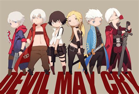 Dante Vergil Nero Lady And Trish Devil May Cry And More Drawn By Akumey Danbooru