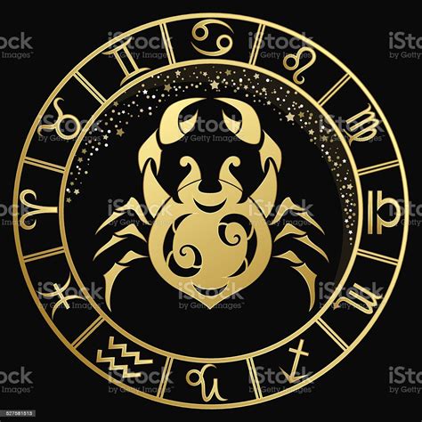 Cancer signs may seem prickly and standoffish at first meeting, once they make the decision to become friends with someone, that person has a friend for life. Golden Cancer Zodiac Sign Stock Illustration - Download ...